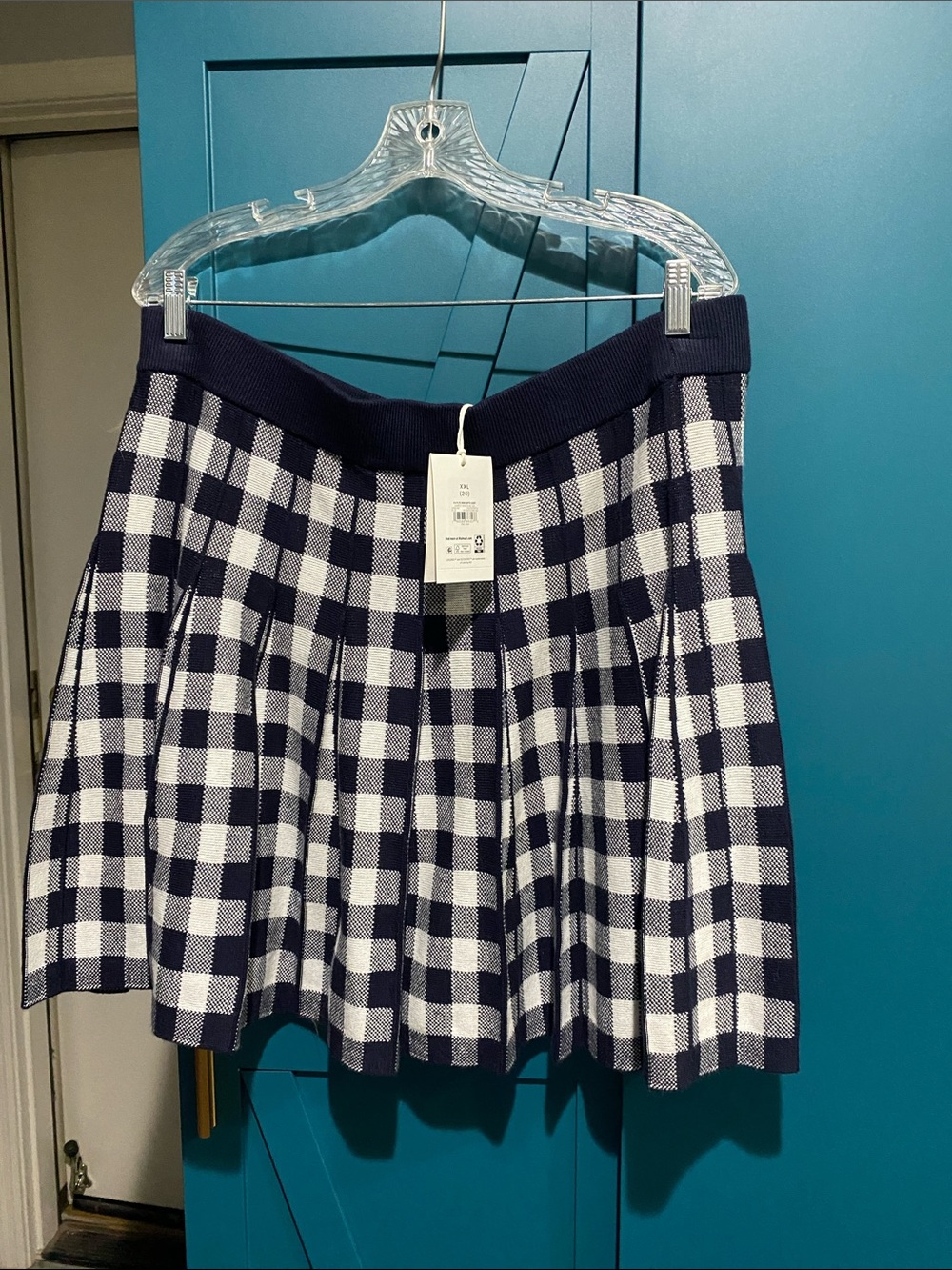Free Assembly Checkered Navy & White Pleated Skater Skirt XXL 20 NWT